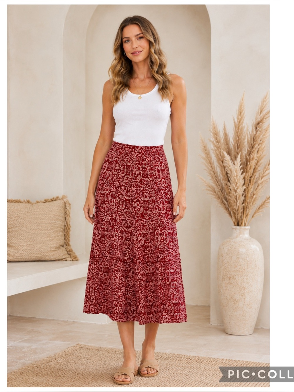 SUNDANCE FLORAL PAISLEY RUFFLE SILK WOOL BLEND MIDI SKIRT FREE TARGET FEDORA